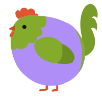 A lilac and chartreuse chicken with a head pattern