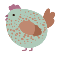 A cerulean and crimson chicken with a speckle pattern
