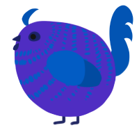 A indigo and ultramarine chicken with a bar pattern