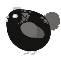 A black and grey chicken with a neck-speckle pattern