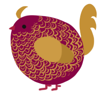 A maroon and gold chicken with a double-lace pattern