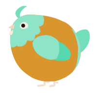 A orange and mint chicken with a head pattern