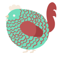 A mint and red chicken with a lace pattern