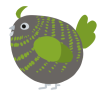 A grey and chartreuse chicken with a bar pattern