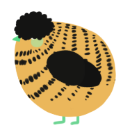 A honey and black chicken with a bar pattern