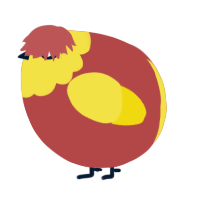 A red and yellow chicken with a head pattern