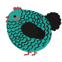 A turquoise and sable chicken with a lace pattern