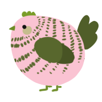 A rose and olive chicken with a bar pattern