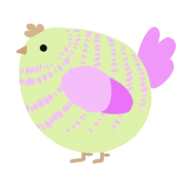 A apple and lavender chicken with a bar pattern