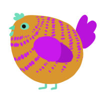 A orange and amethyst chicken with a bar pattern
