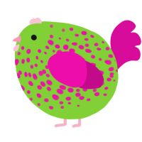 A grass and fuchsia chicken with a speckle pattern