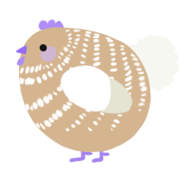 A beige and white chicken with a bar pattern
