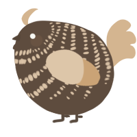 A bark and beige chicken with a bar pattern