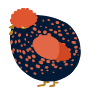 A tumblr and vermilion chicken with a speckle pattern