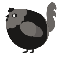 A sable and grey chicken with a head pattern