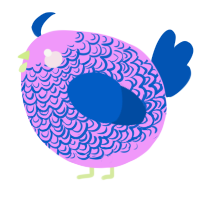 A lavender and ultramarine chicken with a double-lace pattern