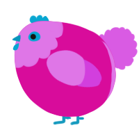 A fuchsia and orchid chicken with a head pattern