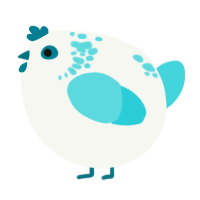 A white and aqua chicken with a neck-speckle pattern