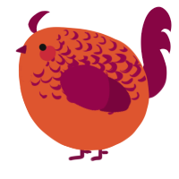 A vermilion and maroon chicken with a half-lace pattern