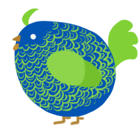 A ultramarine and grass chicken with a double-lace pattern