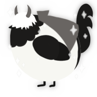 A white and sable chicken with a head pattern