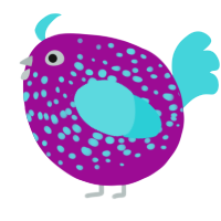 A plum and aqua chicken with a speckle pattern