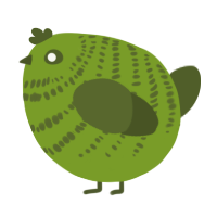 A chartreuse and olive chicken with a bar pattern