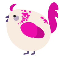 A cream and fuchsia chicken with a neck-speckle pattern