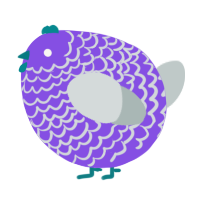 A blurple and silver chicken with a lace pattern