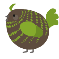 A bark and chartreuse chicken with a bar pattern