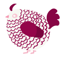 A white and maroon chicken with a lace pattern