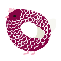 A maroon and white chicken with a lace pattern