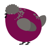 A wine and grey chicken with a neck-speckle pattern