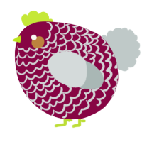 A maroon and silver chicken with a lace pattern