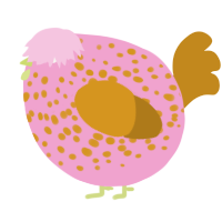 A pink and ochre chicken with a speckle pattern
