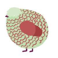 A gluppy and red chicken with a lace pattern