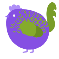 A blurple and chartreuse chicken with a half-lace pattern