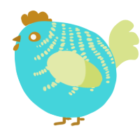 A aqua and lemon chicken with a half-bar pattern