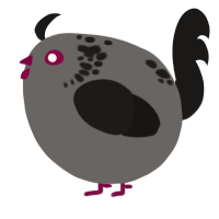 A grey and sable chicken with a neck-speckle pattern