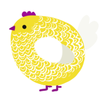 A yellow and white chicken with a double-lace pattern