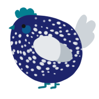 A navy and mist chicken with a speckle pattern