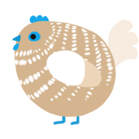 A beige and cream chicken with a bar pattern