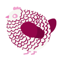A white and maroon chicken with a lace pattern