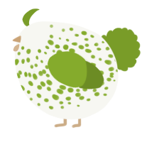 A white and chartreuse chicken with a speckle pattern