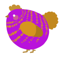 A amethyst and ochre chicken with a bar pattern