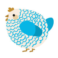 A cream and cerulean chicken with a lace pattern