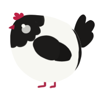 A white and sable chicken with a head pattern