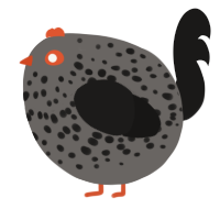 A grey and sable chicken with a speckle pattern
