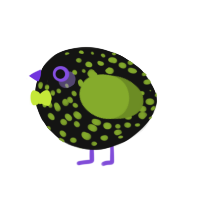 A black and chartreuse chicken with a speckle pattern
