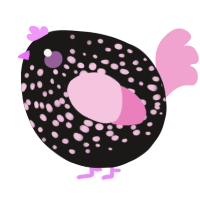 A sable and pink chicken with a speckle pattern